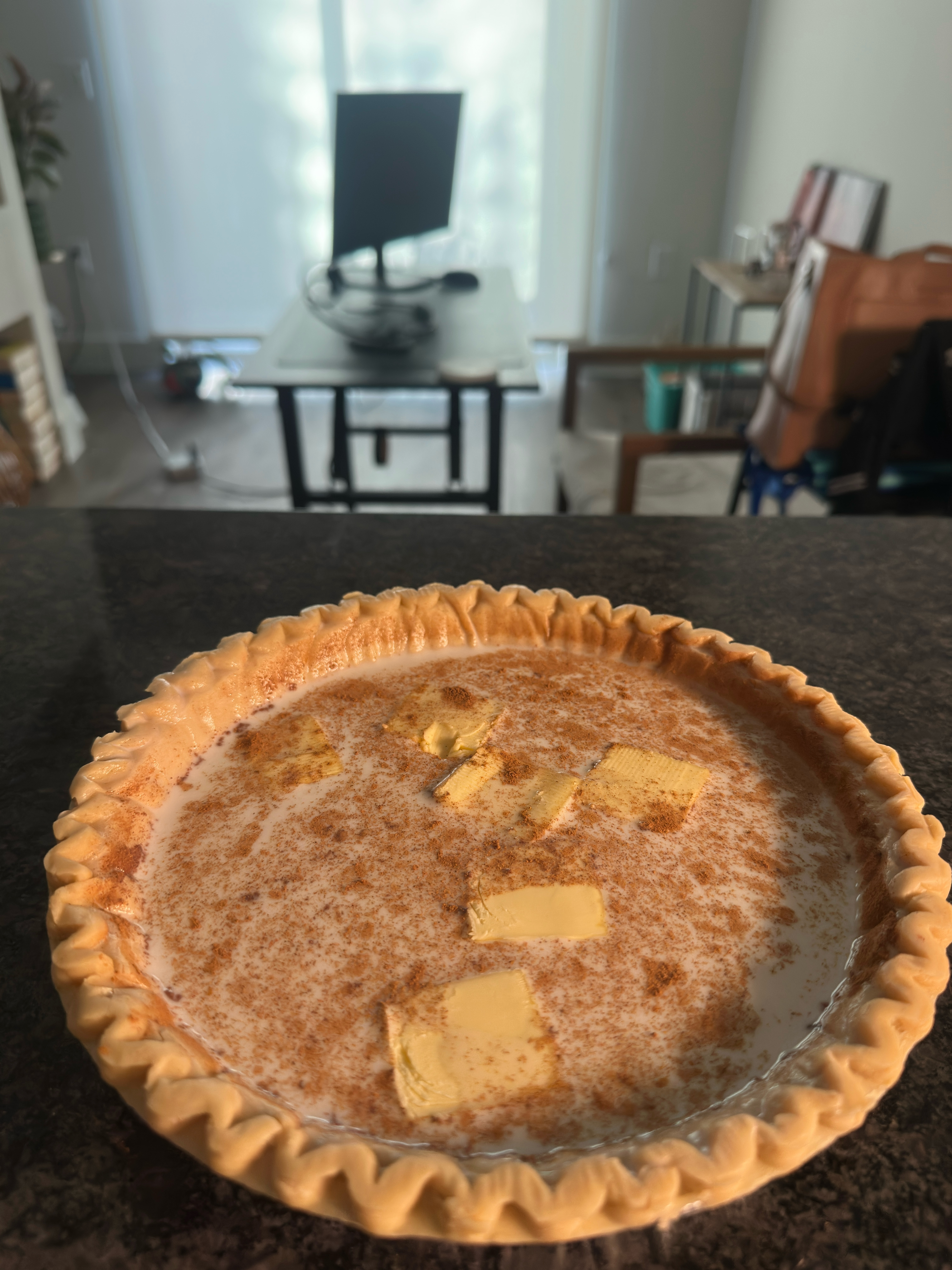 Milk pie filling in crust
