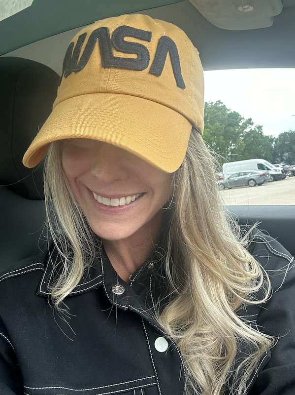 NASA worm logo hat at the Johnson Space Center